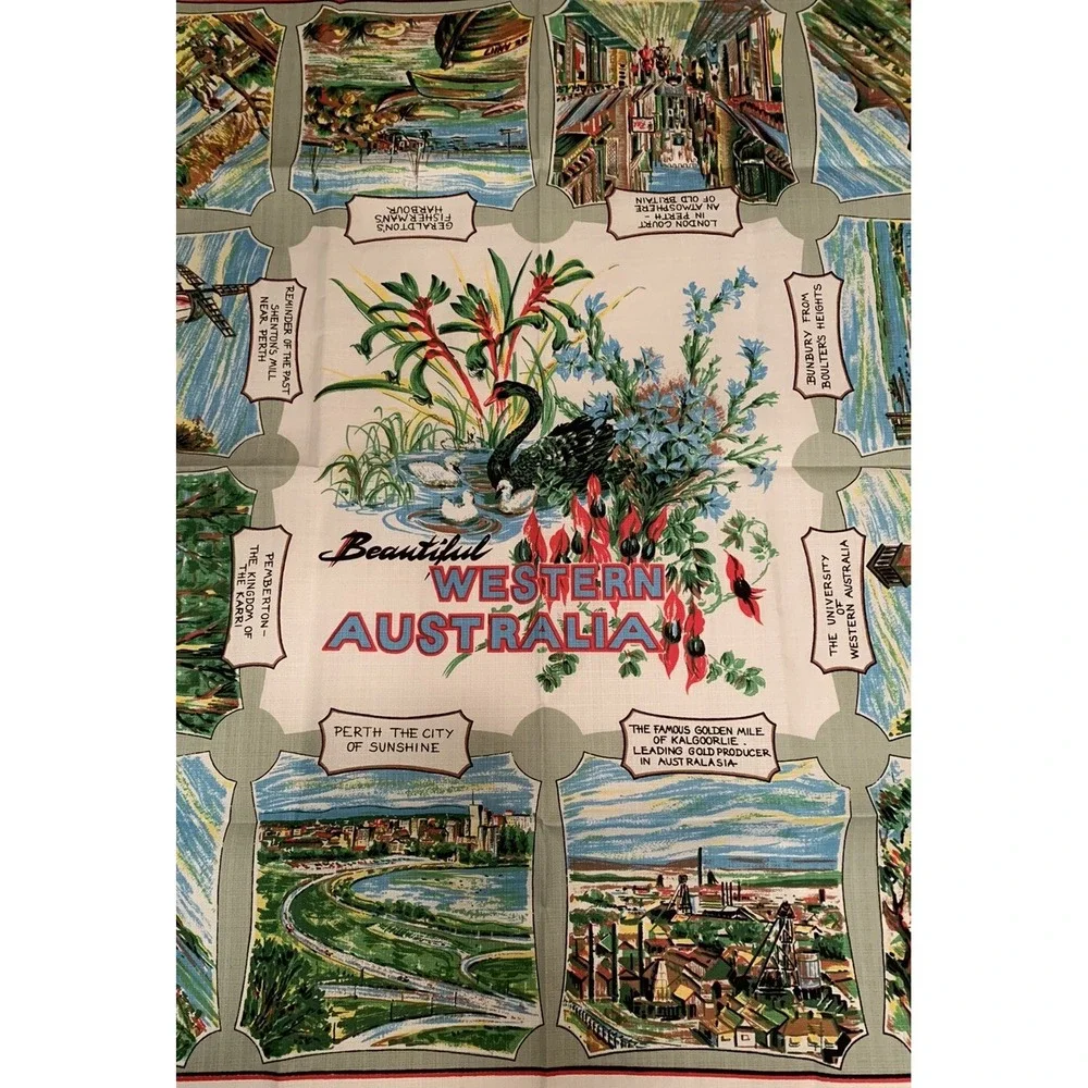 Vintage Australia Souvenir Tablecloth by Tennyson Bright Colors 52